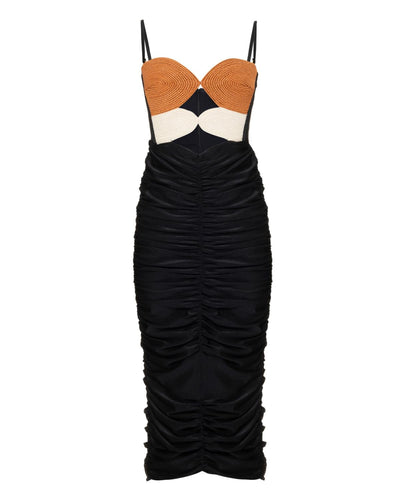 PATBO, Braided Midi Dress, 8, Black
