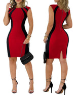 Load image into Gallery viewer, Ninimour Bodycon Dress Colorblock Sleeveless Dresses Back Slit Zipper Crew Neck Elegant Cocktail Dress for Women-r-M Red
