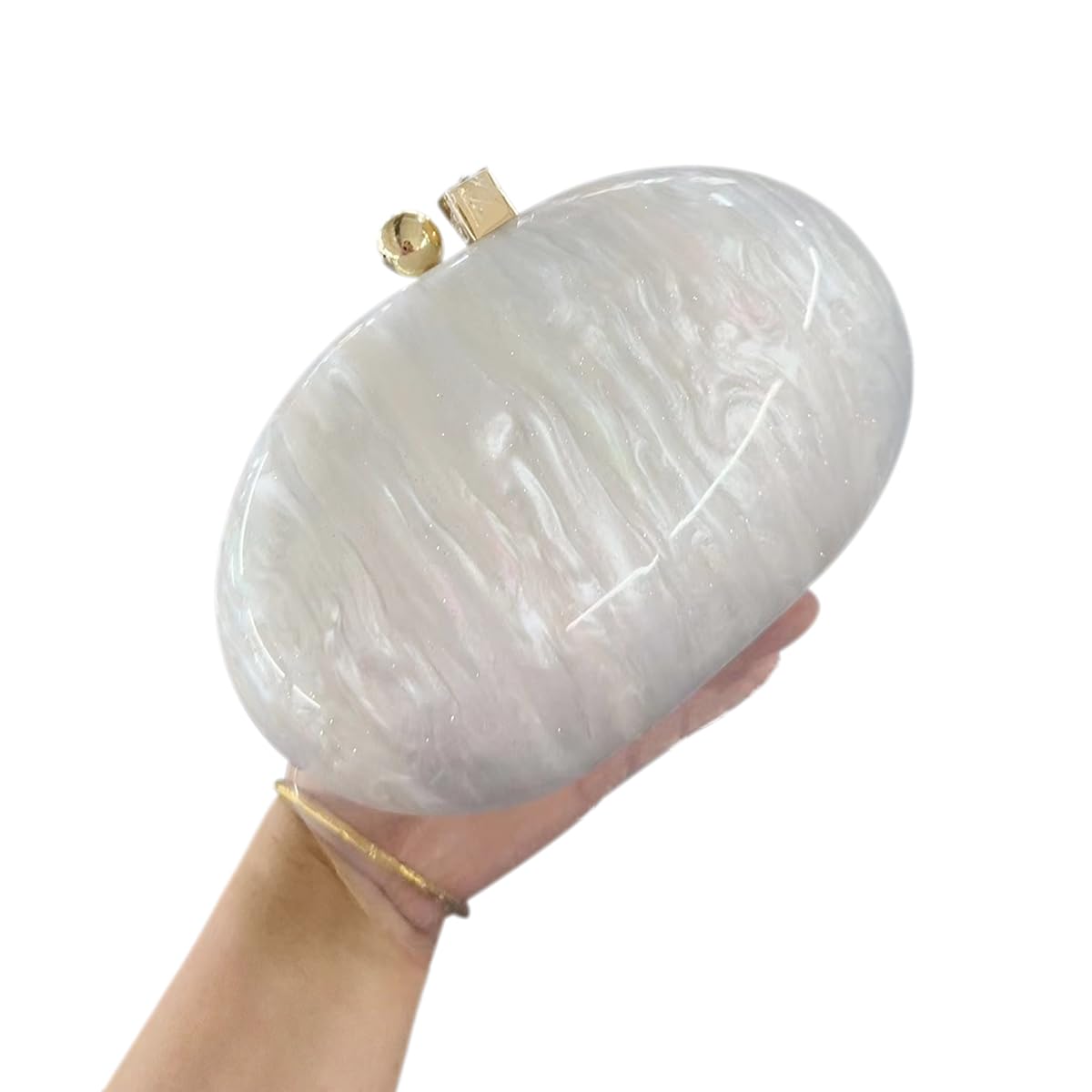 GSYPS Acrylic Evening Clutch Bag for Women Shell Shape Shoulder Crossbody Bag Glitter Marble Purse Handbag Pearl White