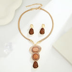 Load image into Gallery viewer, Mycitta Chunky Statement Y Necklace Earrings Set Gold Champagne Geometric Jewelry Set Women Wedding bridal Aesthetic Resin Bib Necklace Fashion Jewelry Party Prom Gift
