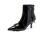 Load image into Gallery viewer, Coutgo Womens Kitten Heel Ankle Boots Pointed Toe Buckle Side Zipper Tassel Fall Winter Booties Shoes, Cool Black, Size 6.5
