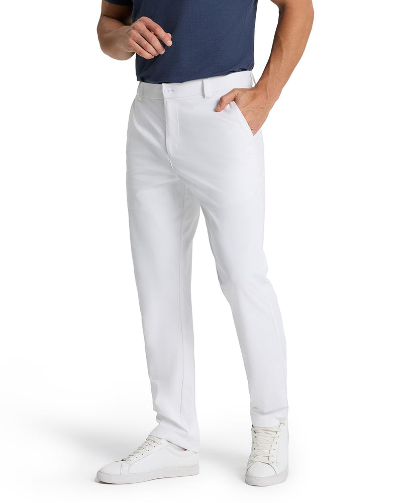 SNOWTEN Mens Golf Pants Classic Fit Stretch Work Dress Pants 32'' Quick Dry Lightweight Casual Comfy Pants with Pockets White 36w × 32L