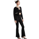 Load image into Gallery viewer, URBAN REVIVO Womens Cropped Cardigan Sweaters Open Front Casual Long Sleeve Knit Pearl Button Down Crew Neck Jacket 2025 Black, Medium
