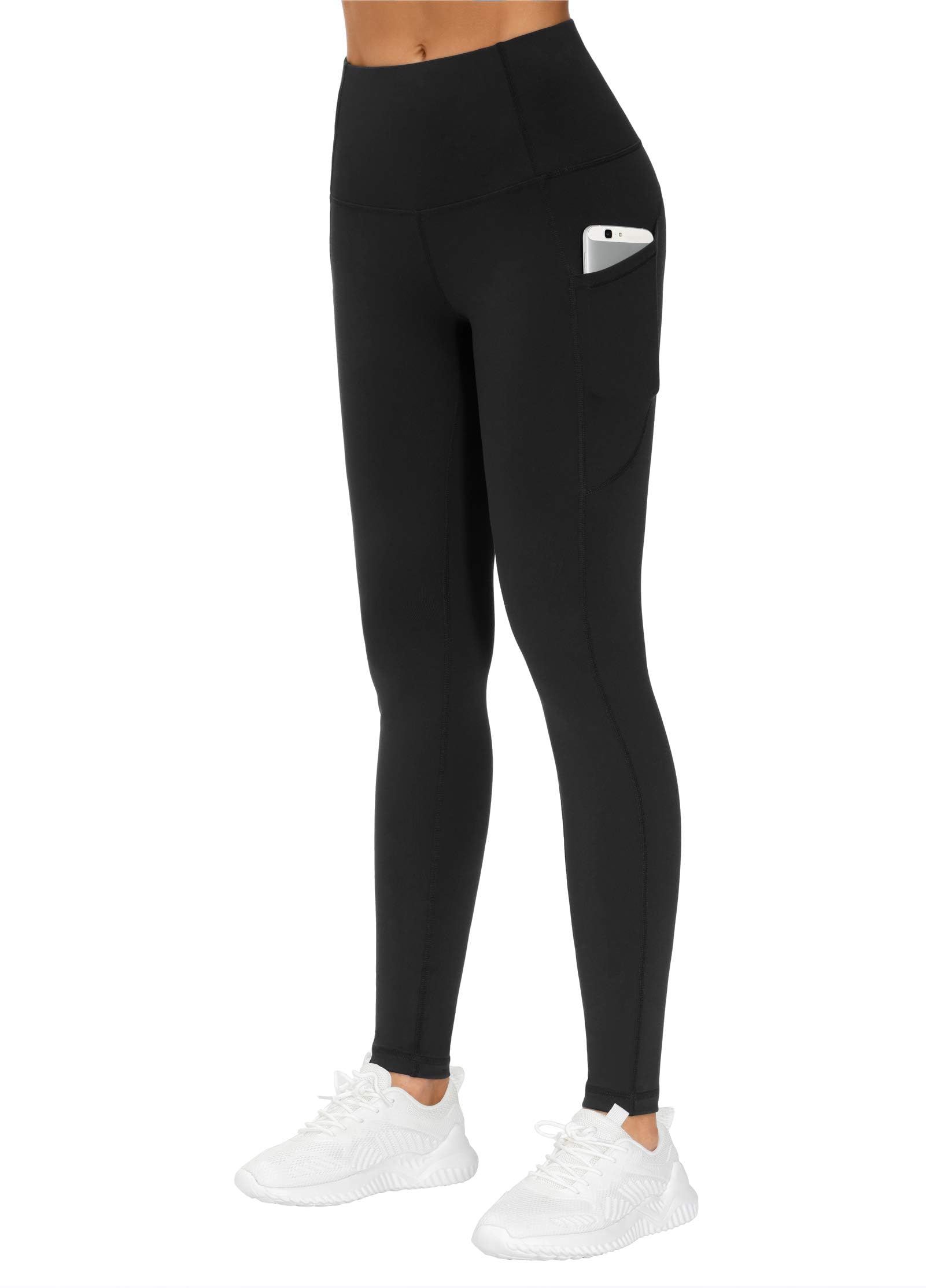THE GYM PEOPLE Thick High Waist Yoga Pants with Pockets, Tummy Control Workout Running Yoga Leggings for Women (Small, Black)