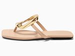 Load image into Gallery viewer, Coutgo Womens Flat Sandals Dress Slide Sandals Thong Summer Beach Shoes with Metal Decorationn, Nude, size 8
