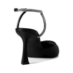 Load image into Gallery viewer, Coutgo Women Rhinestone Heels Kitten High Satin Pumps Pointed Toe Sparkly Sexy Wedding Dress Shoes Black
