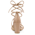 Load image into Gallery viewer, Allegra K Women's Strappy Lace Up Chunky Heeled Nude Heels Sandals 8.5 M US
