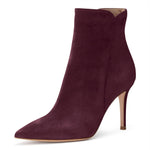 Load image into Gallery viewer, JANSEVEN Women's Heeled Ankle Boots Suede Stiletto High Heel Booties Pointed Toe Comfortable Sexy Classic Wine Short Boots Size 8.5

