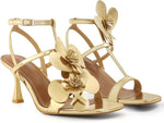 Load image into Gallery viewer, LACIKOSZ Gold Sandals Women Strappy High Heels Dress Sandals Women Flower Heels Sexy Gold Shoes

