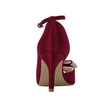 Load image into Gallery viewer, ERIJUNOR E1599 Women Comfortable Middle Heel Peep Toe Bows Rhinestones Satin Wedding Evening Party Shoes Burgundy US 8
