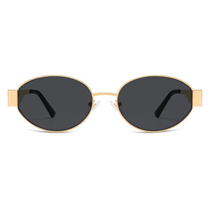 SOJOS Retro Oval Sunglasses for Women Trendy Sun Glasses Classic Shades UV400 Protection SJ1217 Gold/Grey