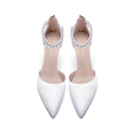 Load image into Gallery viewer, Pointed Toe Pearl Wedding Shoes for Bride Burgundy High Heels Satin Bridal Shoes Zipper Back Evening Party Dance Dresses Shoes Pumps for Women Size 11.5
