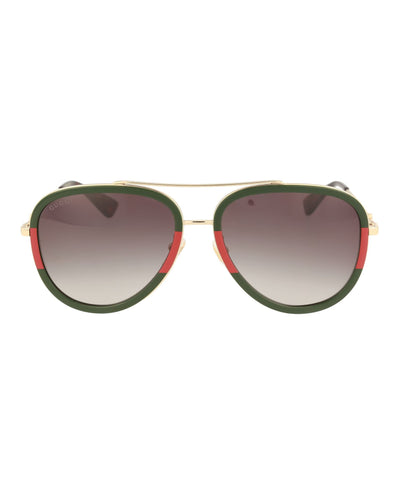 Gucci Pilot Urban Web Block Aviator Sunglasses, Gold/Green, One Size