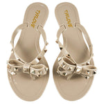 Load image into Gallery viewer, TYFLOVE Women Rivet Flip Flops Studded Jelly Thong Sandals with Bow Summer Bowtie Flat Beach Rain Shoes (Dark-Nude, numeric_9)
