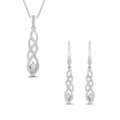 Amazon Essentials Women Sterling Silver Diamond Twist Pendant Necklace and Earrings Box Set (1/5 cttw), 18", (previously Amazon Collection)