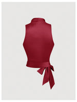 Load image into Gallery viewer, SHENHE Women's Satin Wrap Ruched Tie Side Tank Top Deep V Neck Sleeveless Elegant Blouse Burgundy X-Small
