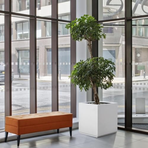 Wallowa Metallic Heavy Planter Box for Outdoor or Indoor, No Assemble and Seamless, Large Square Planter, Cube Planter for Tall Trees, Plants, Flowers 21Lx21Wx24H 35Pounds White