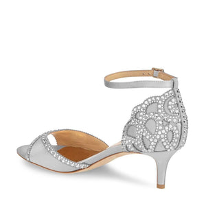 XYD Women's Sandals, Chic Peep Toe, D'Orsay Kitten Low Heels, Rhinestone Studs, Ankle Strap Satin Shoes for Wedding Ballroom (Size 8.5, Gray)