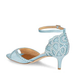 Load image into Gallery viewer, XYD Women&#39;s Sandals, Chic Peep Toe, D&#39;Orsay Kitten Low Heels, Rhinestone Studs, Ankle Strap Satin Shoes for Wedding Ballroom (Size 8, Sky Blue)
