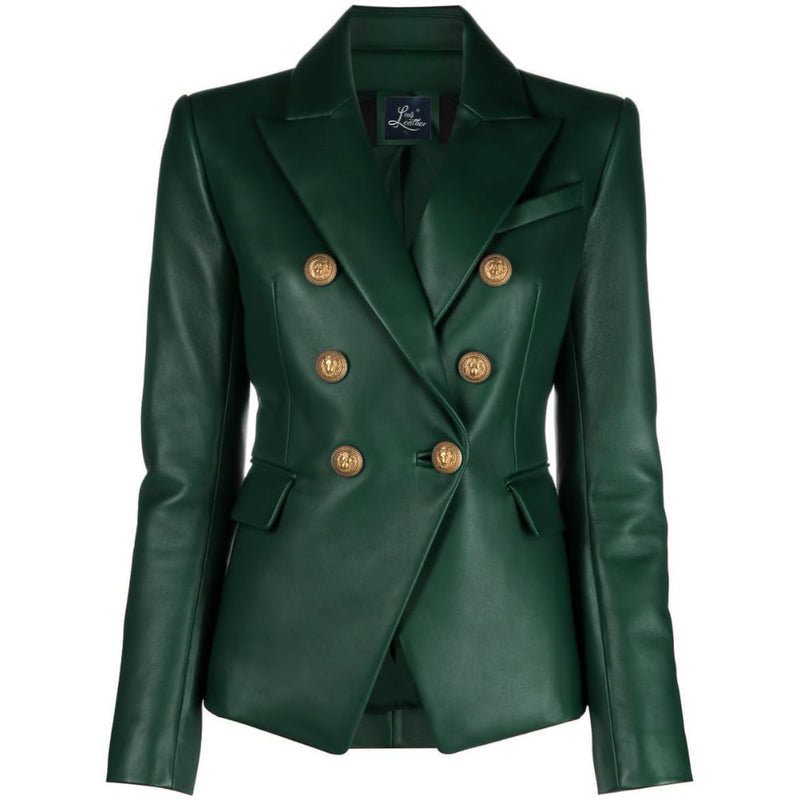 SID Genuine Lambskin Leather Green Women’s Single Button Blazer with Full Sleeves Suit Style for Office Wear Medium
