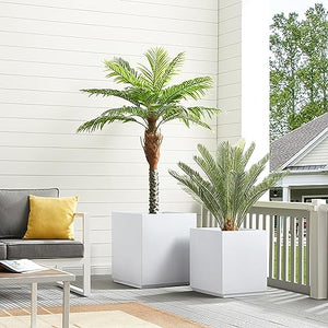Wallowa Metallic Heavy Planter Box for Outdoor or Indoor, No Assemble and Seamless, Large Square Planter, Cube Planter for Tall Trees, Plants, Flowers 21Lx21Wx24H 35Pounds White