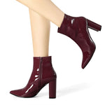 Load image into Gallery viewer, Allegra K Women's Chunky Heel Pointed Toe Zip Burgundy Ankle Boots - 9 M US
