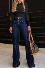 Load image into Gallery viewer, yoeasy Women's Flare Bell Bottom High Waist Jeans Vintage Stretch Bootcut Denim Trouser with Pocket (Medium, Dark Blue)
