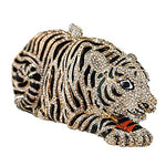 Load image into Gallery viewer, Boutique De FGG Tiger Rhinestone Clutch Purse for Women Formal Evening Bag Sparkly Bridal Wedding Crystal Clutch Bag,Mini,Gold
