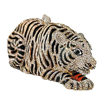 Boutique De FGG Tiger Rhinestone Clutch Purse for Women Formal Evening Bag Sparkly Bridal Wedding Crystal Clutch Bag,Mini,Gold