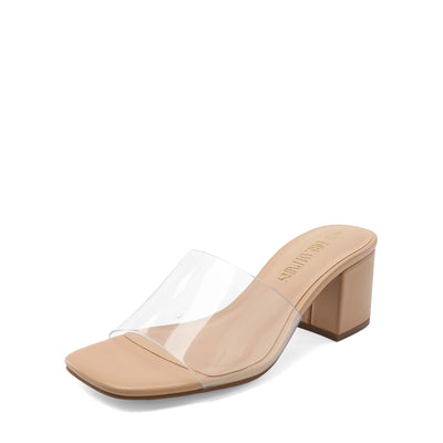 DREAM PAIRS Women's Square Open Toe Heels Sandals Low Block Chunky Heeled Sandals Slide Sandals Slip on Comfortable Casual Pumps Shoes,Size 8,Nude-Clear,SDHS2432W