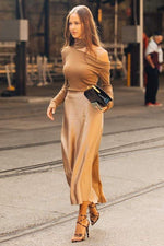 Load image into Gallery viewer, Zeagoo Womens Midi Skirt Satin High Waist Skirt Elegant Silk Skirts Khaki
