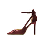 Load image into Gallery viewer, Qunvngutui Women's Pointed-Toe Bag-Toe Strappy V Buckle High-Heeled Shoes Sexy Stiletto Pumps Wine Red Patent Leather US7.5
