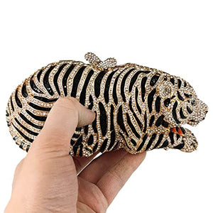 Boutique De FGG Tiger Rhinestone Clutch Purse for Women Formal Evening Bag Sparkly Bridal Wedding Crystal Clutch Bag,Mini,Gold