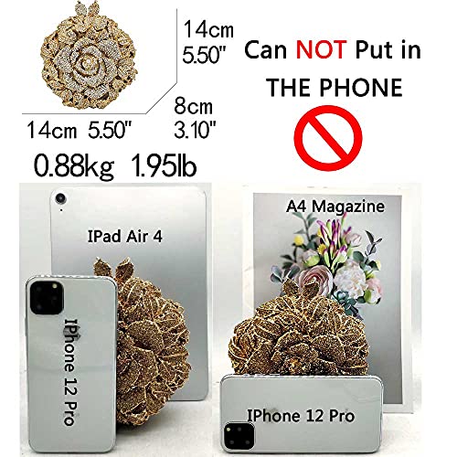 Boutique De FGG Round Rose Flower Crystal Clutch Purses for Women Formal Evening Bags Wedding Clutch Bag Party Handbags,Mini,Silver