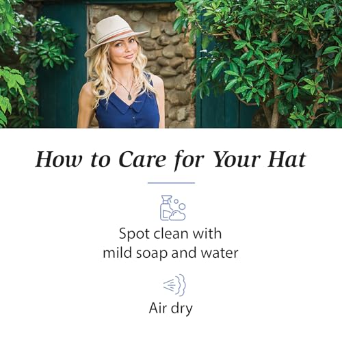 Wallaroo Hat Company Women’s Petite Kristy Fedora – UPF 50+ Sun Protection, Wide Brim, Packable Design, Adjustable Sizing for Smaller Crown Sizes – Sun-Safe Hat for Travel and Everyday (Ivory/Blue)