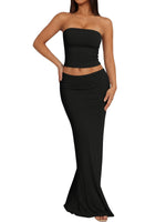 Load image into Gallery viewer, Trendy Queen Womens 2 Piece Skirt Sets Summer Outfits 2026 Going Out Bodycon Maxi Skirts Tube Tops Sexy Y2k Cute Beach Cruise Vacation Clothes Black M
