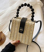 Load image into Gallery viewer, QZUnique Straw Bucket Bags for Women Top Handle Drawstring Woven Handbag Shoulder Bag Summer Beach Purses with Bamboo Handle
