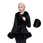 Load image into Gallery viewer, NXBC Winter Faux Fur Coats for Women, Faux Suede Leather Trench Coat Jacket with Belted Waist, Windproof Water Resistant Long Sleeve Parka Outerwear FC008-BLACK-S
