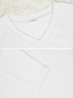 Load image into Gallery viewer, Poetsky Waffle Knit V Neck Sweater Crop Long Sleeve Women Off Shoulder Top Ladies Pullover Sweaters Fall and Winter White M
