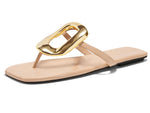 Load image into Gallery viewer, Coutgo Womens Flat Sandals Dress Slide Sandals Thong Summer Beach Shoes with Metal Decorationn, Nude, size 8
