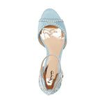 Load image into Gallery viewer, XYD Women&#39;s Sandals, Chic Peep Toe, D&#39;Orsay Kitten Low Heels, Rhinestone Studs, Ankle Strap Satin Shoes for Wedding Ballroom (Size 8, Sky Blue)
