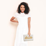 Load image into Gallery viewer, Pretty Robes BRIDE Clutch Purse for Wedding Day &amp; Bachelorette Party,Bridal Purse, Gift for Bride To Be (Gold)
