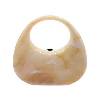 GSYPS Acrylic Evening Clutch Purse Top-handle Moon Hobo Bag, Elegant Marble Handbag for Wedding Cocktail Party A-Ivory