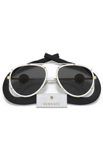Load image into Gallery viewer, Versace VE 2232 147187 White Metal Aviator Sunglasses Grey Lens
