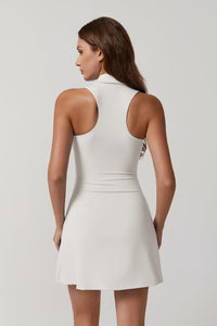 QINSEN Polor Neck Golf Dresses for Women Sleeveless Tennis Dress Build in Shorts with Pocket White S