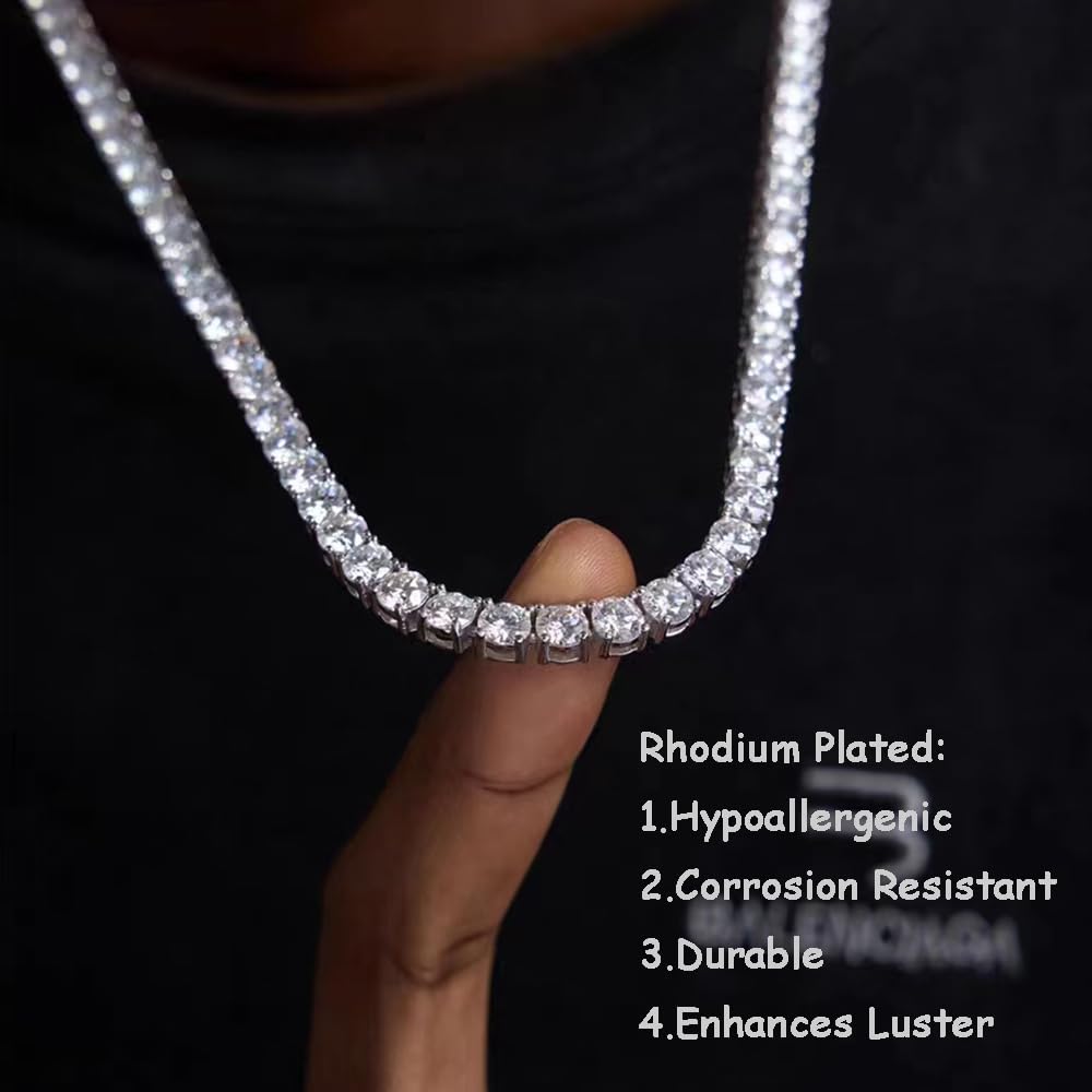 SXT.FSITATO 18inch Tennis Necklace for Women, Hypoallergenic 4mm Cubic Zirconia Chain, 18K White Gold Plated Round Cut Faux Diamond Jewelry Gift - Versatile Length Elegant Layering Necklace