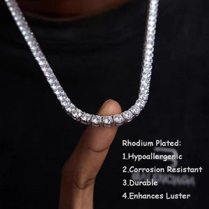 SXT.FSITATO 18inch Tennis Necklace for Women, Hypoallergenic 4mm Cubic Zirconia Chain, 18K White Gold Plated Round Cut Faux Diamond Jewelry Gift - Versatile Length Elegant Layering Necklace