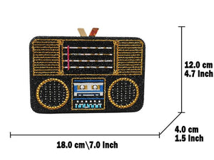 Boutique De FGG Retro Crystal Clutch Purses for Women Luxury Rhinestone Evening Bag Novelty Formal Party Clutch Handbag,Mini,Black Boombox
