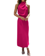 Load image into Gallery viewer, BTFBM Women Sleeveless Cocktail Dresses Fall Mock Neck Keyhole Elastic High Waist Evening Party Maxi Wedding Guest Dress(Rose Red, XX-Large)
