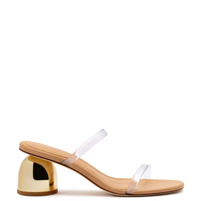 Larroudé, Dew Drop Mule In Tan Leather And Vinyl, 10, Tan